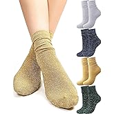 Syhood 4 Pairs Women's Novelty Glitter Ankle Socks Sparkly Metallic Casual Ladies Bright Retro Piles Ankle Socks
