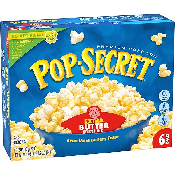 POP SECRET MICROWAVE POPCORN, EXTRA BUTTER FLAVOR, 3.2 OZ SHARING BAGS, 6 CT