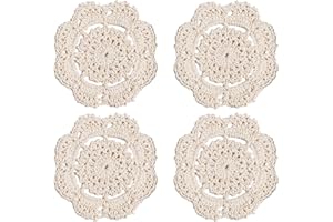 Phantomon Doilies Crochet Cotton Lace Round Handmade Coasters Small Doilies Cloth 4 Inch, Pack of 4 (Beige)