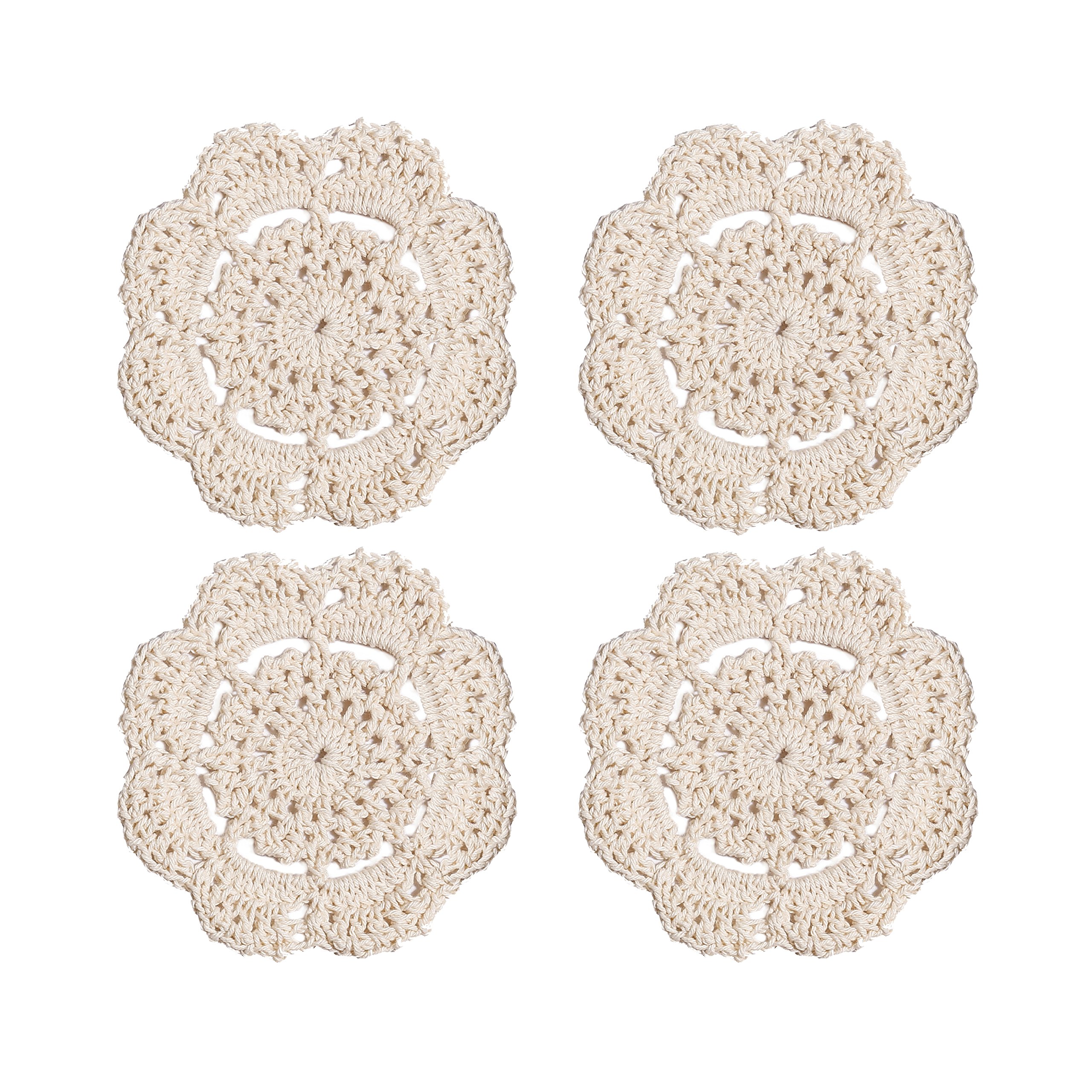 Phantomon Lace Round Crochet Doilies Handmade Coasters, 4-Inch, Pack of 4 (Beige)