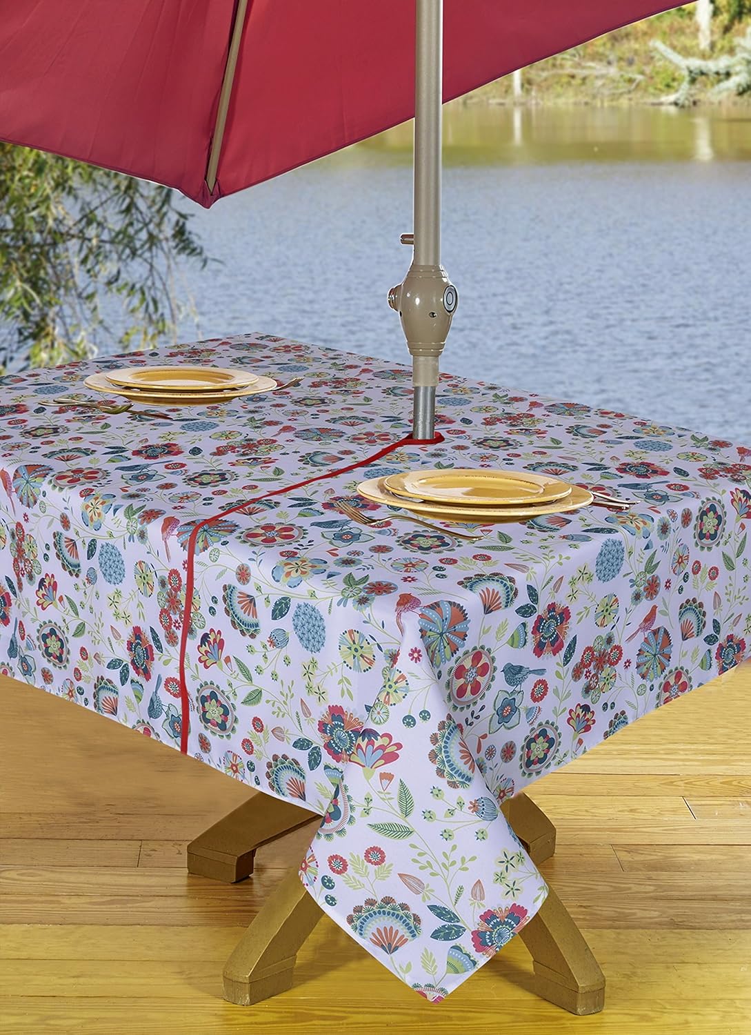 Amazon Com Table Cloth Outdoor Tablecloth Umbrella Tablecloth With Hole Zipper 54 X 72 Inch Floral Garden Outdoor