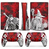 PS5 Slim Disc Console Skin with 2 Controller Skins, Dark Red Anime | Matte Finish HD Print with a Precise Fit - Scratch-Resistant PlayStation 5 Wrap Protects the Console from Dust, Marks, Wear