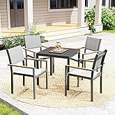Outsunny 29" Aluminum Outdoor Dining Table for 4, Patio Table with Wood Grain Table Top, for Garden, Lawn, Balcony, Deck, Bla