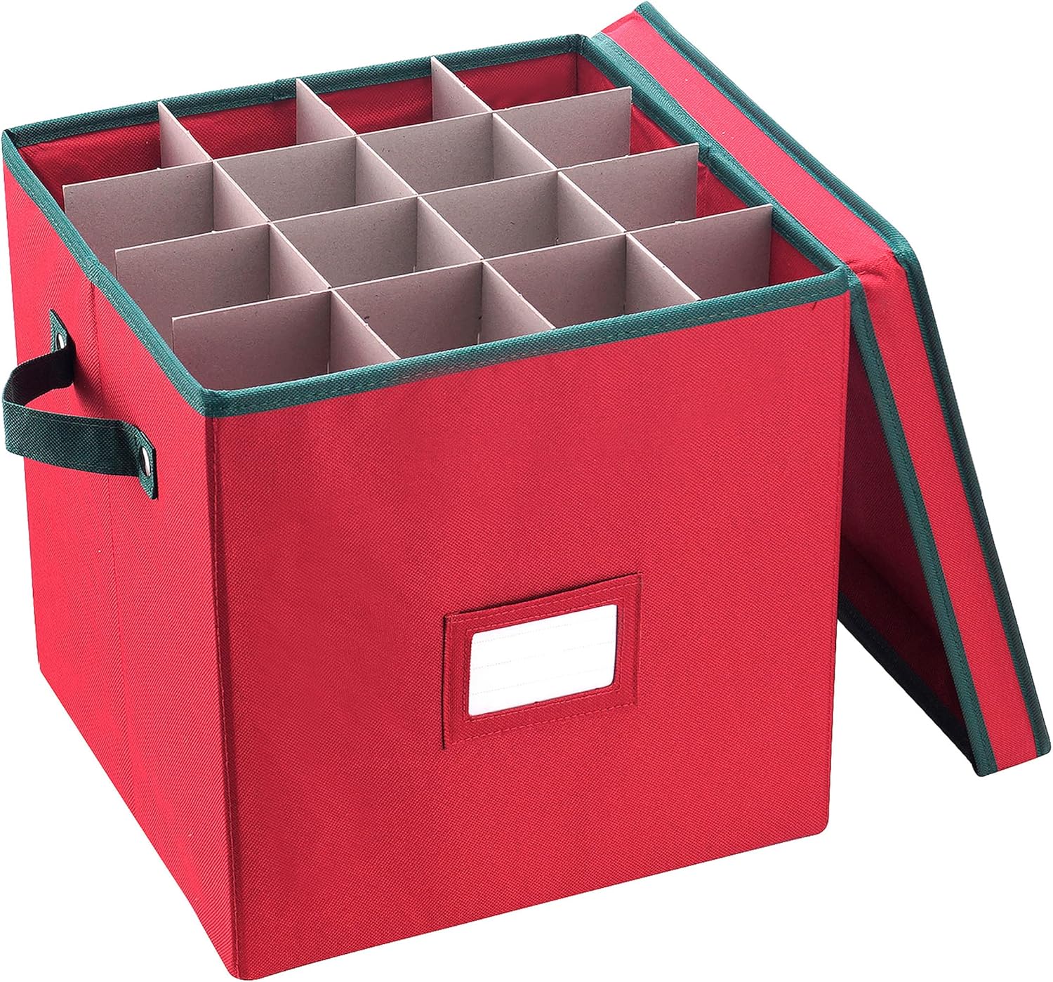 Storage & Organization - Christmas Decor Storage Box - Red Oxford Canvas Ornament Cube Chest With 64 Compartment Dividers, Riveted Handles, and Lid by Elf Stor