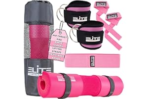 Elite Athletics Barbell Pad Set for Hip Thrusts – Secure Straps, Gym Ankle Straps for Cable Machine, Wrist Lifting Straps, Bo