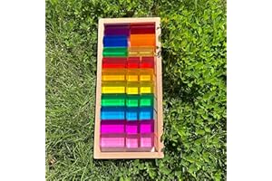 KOAICS - 27 Pcs Rainbow Crystal Acrylic Blocks with Tray, 7 Colors Stackable Gem Blocks for Kids, 3 Shape Cylinder, Cube, Cub