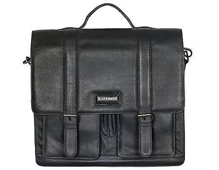 Calfnero Genuine Leather 40 cms Black Messenger Bag (272-Black)