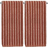 2-Piece Terracotta Striped Hand Towels - Fall Kitchen &amp; Bathroom Towels | 13" x 29", Rustic Autumn Decor