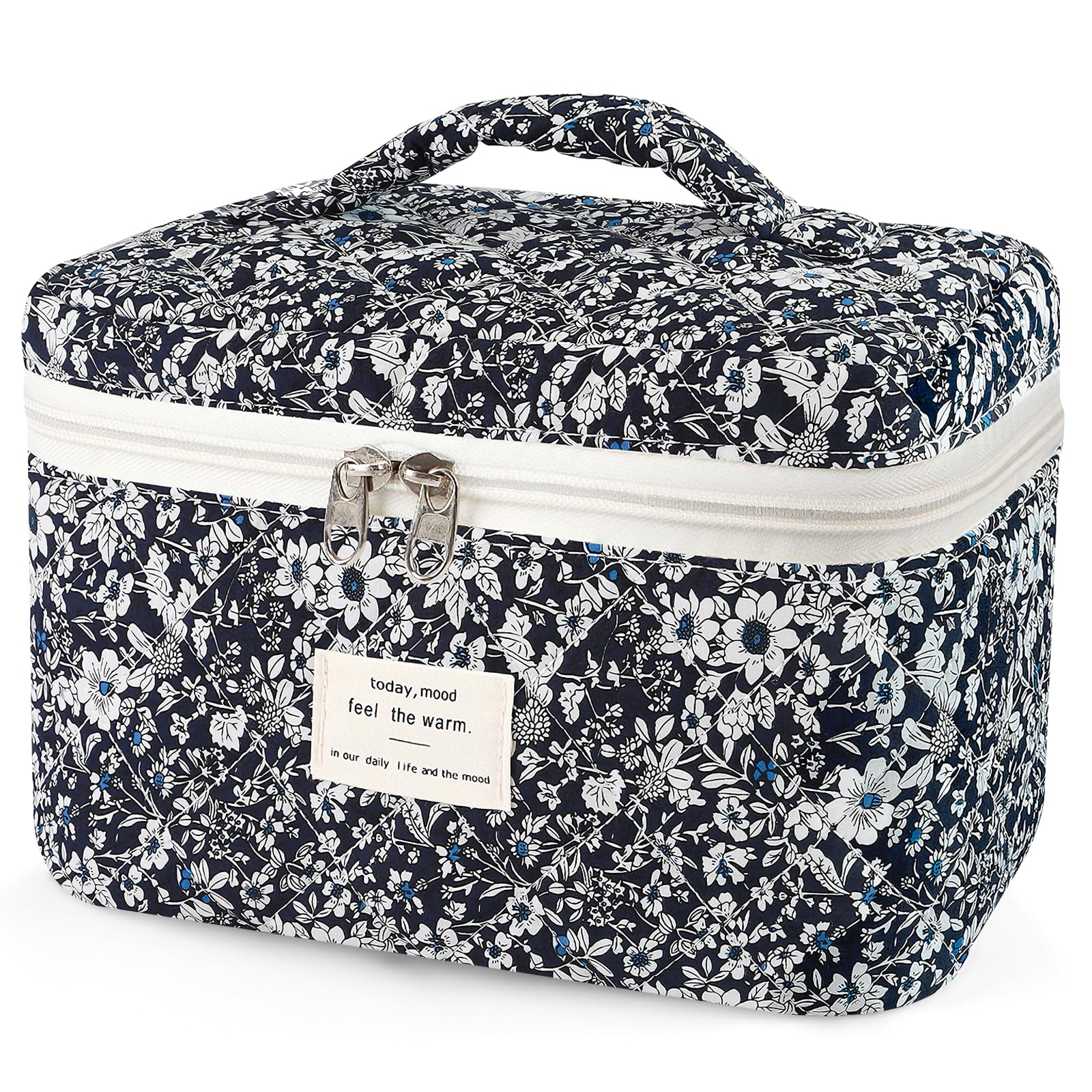Photo 1 of Givurao Large Travel Quilted Makeup Bag for Women, Floral Cotton Cosmetic Bag Cute Coquette Aesthetic Floral Toiletry Organizer Bag for Girls Little Black Rose Cosmetic Zipper Storage Bag