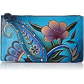 Anna by Anuschka Women's Hand Painted Genuine Leather Credit Card Case - Denim Paisley Floral