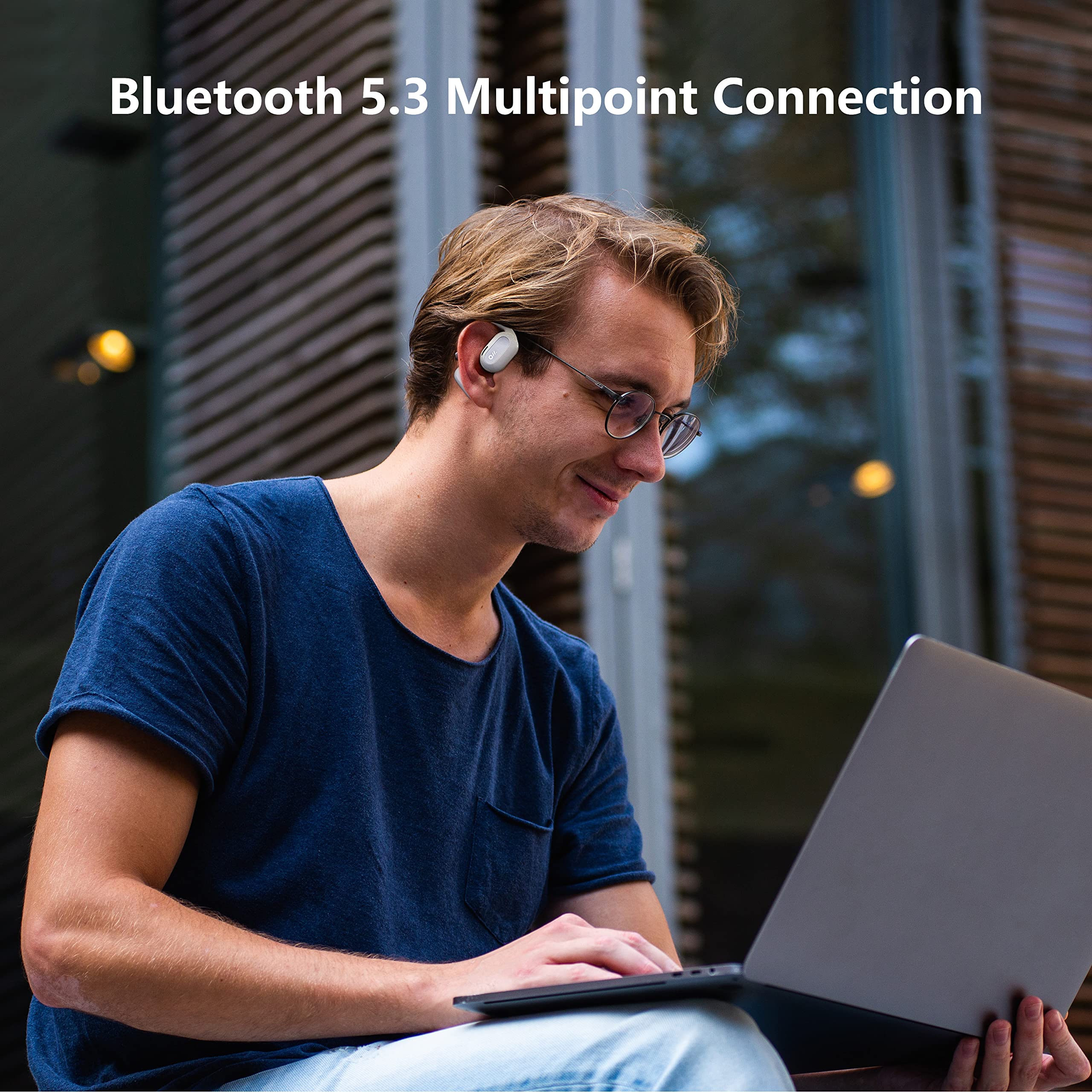 Oladance OWS2 Open Ear Headphones, Wireless Headphones Bluetooth 5.3 with Multipoint Connection, Android & iPhone Compatible, Up to 19 Hours Playtime with Carry Case Cloud White