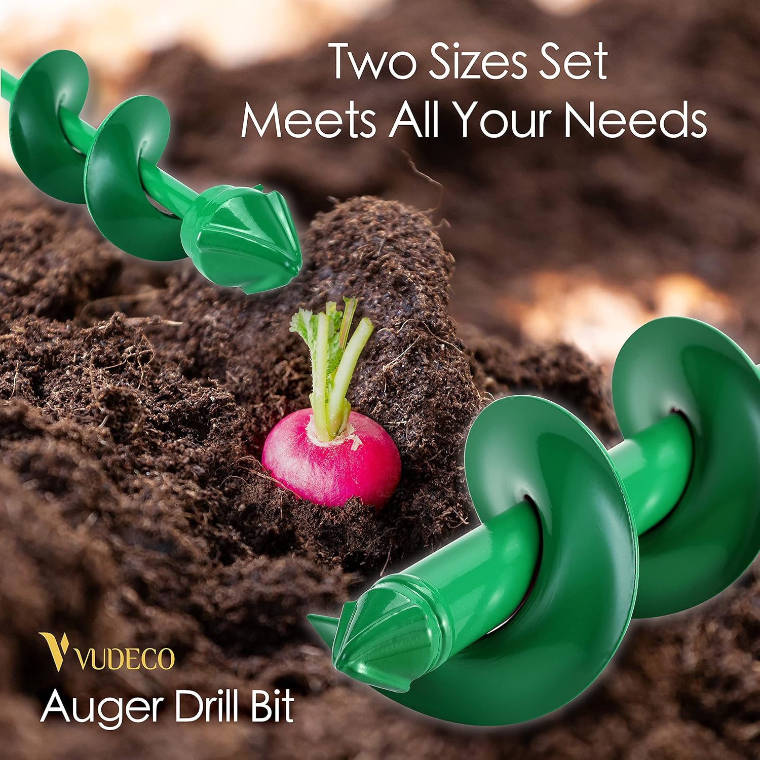 VUDECO Auger Drill Bit 2 PCS Set with Garden Genie Gloves for Planting Hole Drill Planter Auger Spiral Hole Drill Bit Bulb Bedding Digging Post Hole Planting Tool 11.8"x3.15" and 8.7"x1.57": Industrial & Scientific