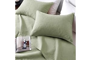 FLYMME Full/Queen Size Quilt Bedding Set,Light Green Lightweight Microfiber Soft Bedspread,Boho Reversible Vintage Decor Floral Pattern Coverlet Set for All Seasons,3 Piece(1 Quilt,2 Pillow Shams)