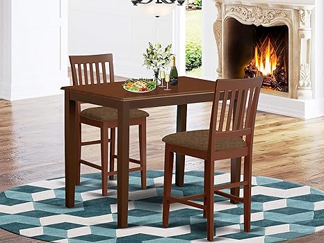 Amazon Com 3 Pc Counter Height Dining Set High Top Table And 2 Kitchen Dining Chairs Furniture Decor