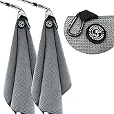 2-Pack Magnetic Golf Towel with Clip, Microfiber Waffle Design - Industrial Strength Magnet for Strong Hold to Golf Bags, Carts & Clubs - Gray