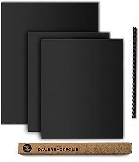 tastory® - Schwarze hochwertige Dauerbackfolie für Backofen (3er Set) 40x33cm & XXL 50x40cm & Hitzeschutzleiste - Backpapier wiederverwendbar, Backmatte spülmaschinenfest, Backfolie zuschneidbar
