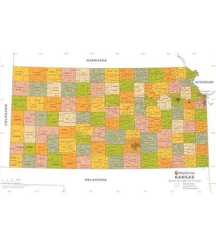 Amazon.com : Kansas ZIP Code Map with Counties - Standard