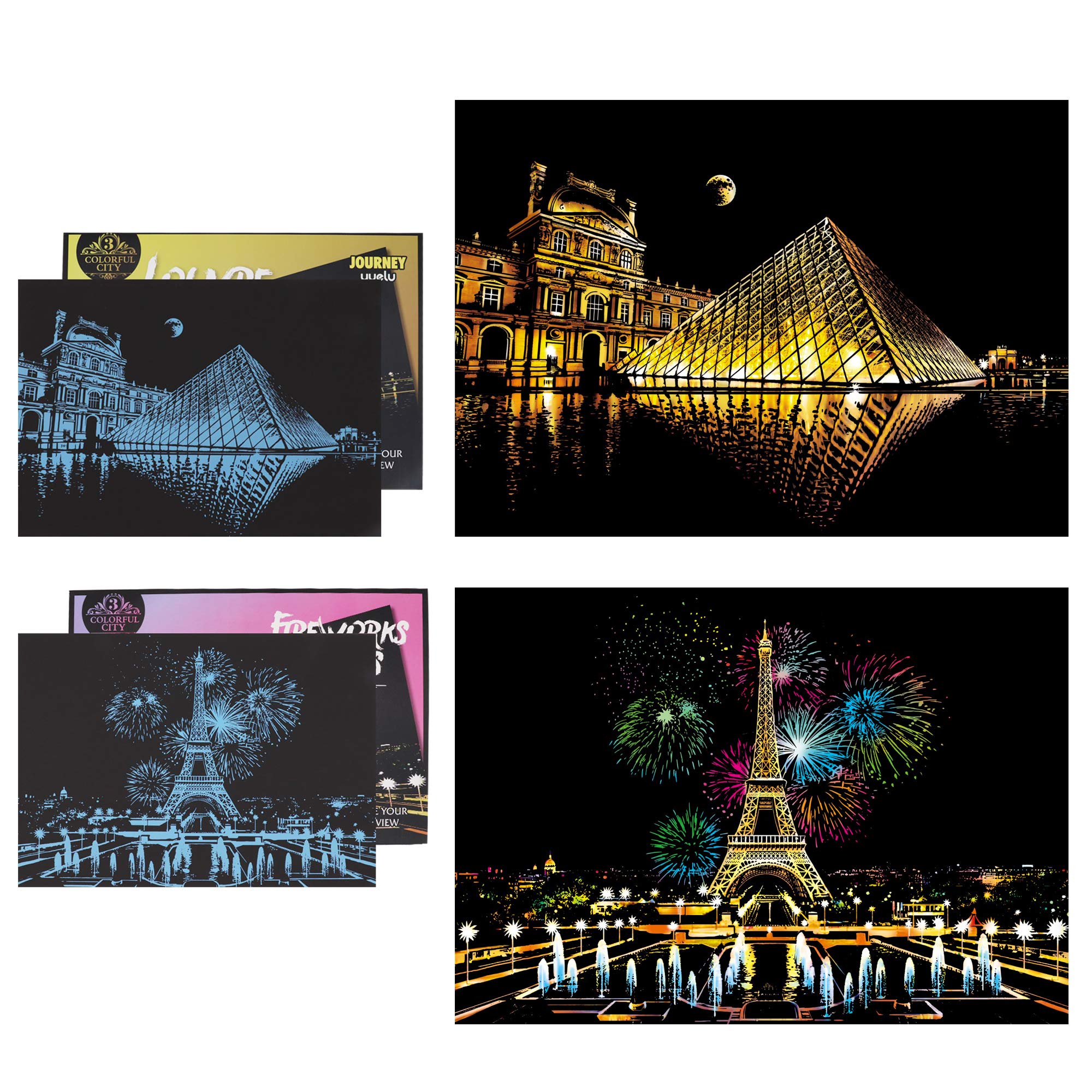 SiYear Scratch Paper Rainbow Painting Sketch, City Series Night Scene,Scratch Painting Creative Gift,Scratchboard for Adult with 4 Tools