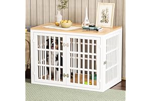 Bienvoun Heavy Duty Dog Crate Furniture for Large and Medium Dogs, Dog Kennel Indoor Furniture, Indestructible Metal Crate with Double-Doors, Dog Crate End Table, Chew-Resistant, 40 Inch White