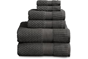 NY Loft 100% Cotton Towel Set 6 Piece | Super Soft & Absorbent Quick-Dry 2 Bath Towels 2 Hand Towels and 2 Washcloths |Textured and Durable Cotton | Trinity Collection (6 Piece Set, Dark Grey)