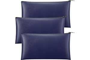 Paterr 3 Pcs Money Bag with Zipper Bank Bag 11 x 6 Inch Security Bank Deposit Bag PU Leather Money Pouch Leatherette Zippered Coin Cash Bag Utility Check Wallet Cosmetic Tool (Navy Blue)