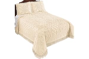 Collections Etc Soft & Luxurious Diamond Pattern Bella Chenille Bedspread - Bedroom Home Decor - Machine Wash, Polyester - Choose Twin, Full, Queen, King