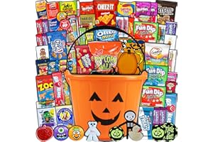CRAVEBOX Halloween Candy Pumpkin Bucket Gift (50ct) Snacks Box Basket Candies Kids Children Adults Cookies Food Variety Pack Bundle Mixed Bulk Sampler Girls Boys Guys Men Women Boyfriend Girlfriend College Student