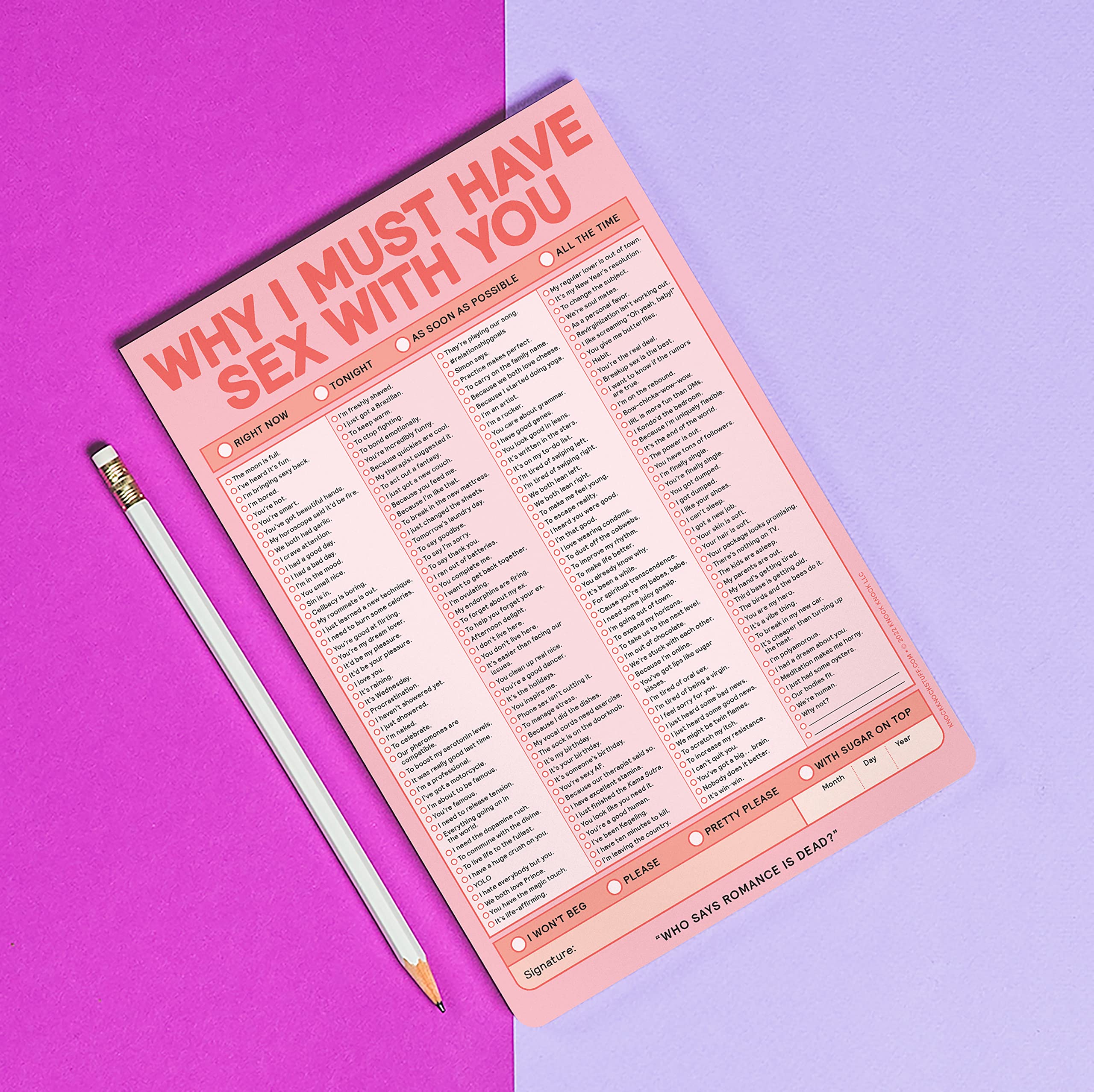 Knock Knock Why I Must Have Sex With You Pad, Sexy Checklist Note Pad, 6 x 9-inches (Pink/Red)