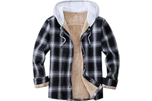 IVUMA Men's Cotton Plaid Long Sleeve Shirts Jacket Fleece Lined Flannel Shirts Sherpa Button Down Coat with Hood