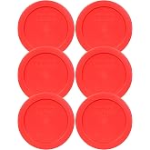 Pyrex 7200-PC 2-Cup Red Food Storage Lid (6-Pack) - Made in USA | BPA-Free Plastic | Round Shape | Secure Fit | Refrigerator Safe | Top-Rack Dishwasher Safe