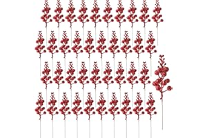 SGBETTER 40 Pieces Artificial Red Berry Stems Glittery Christmas Berry Picks for Xmas Tree Wreath Wedding Party Home Decor, 8.26 inch (Red)