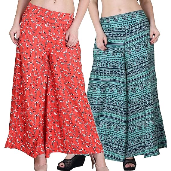 Crepe Palazzo for Women | Girls | Ladies - Combo Pack of 2 Printed Crepe Palazzo for Women
