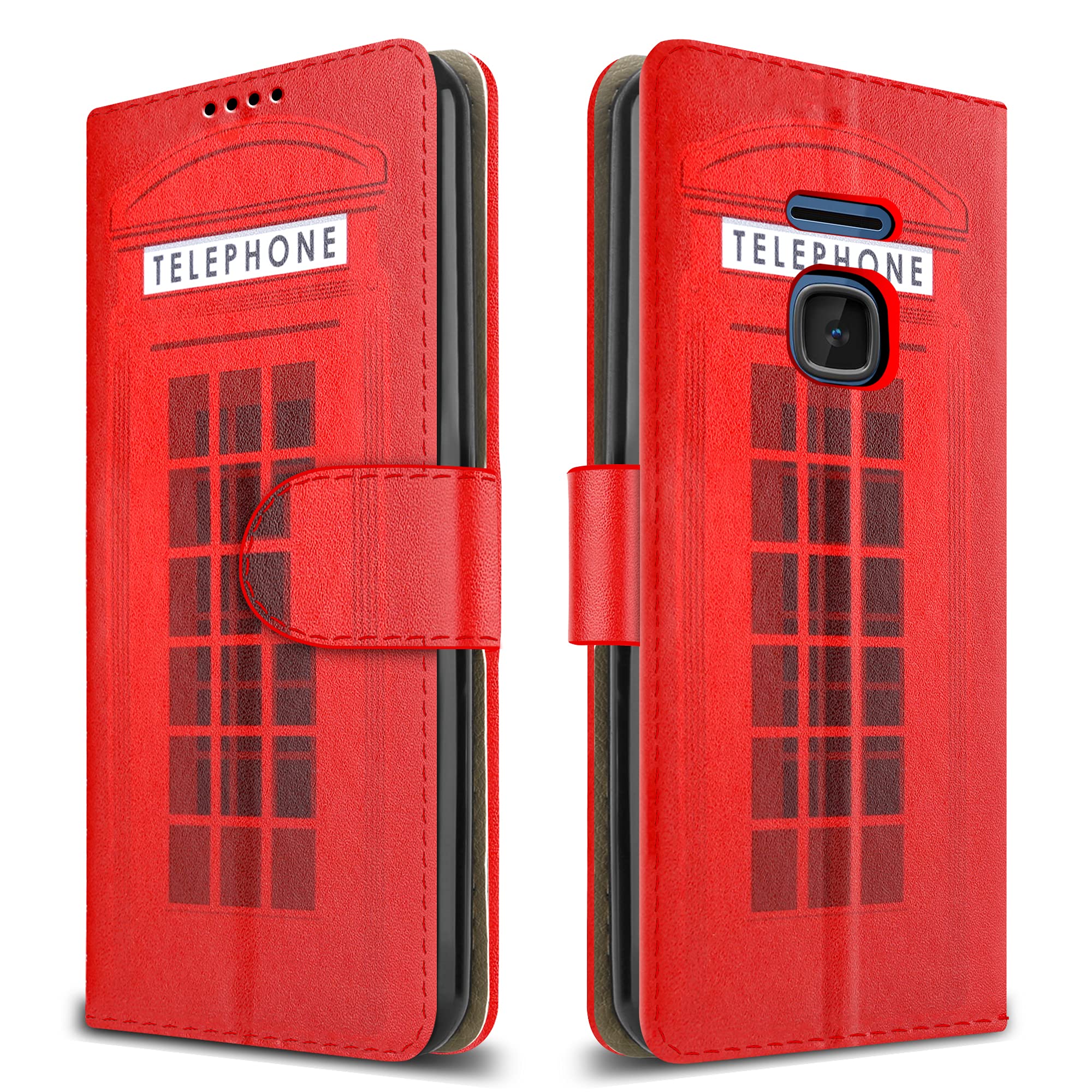 PIXFAB For Nokia 225 4G Leather Phone Case, Magnetic Closure Full Protection Book Folio Design, Wallet Case Cover [Card Slots] and [Kickstand] For Nokia 225 (4G) - Telephone Booth