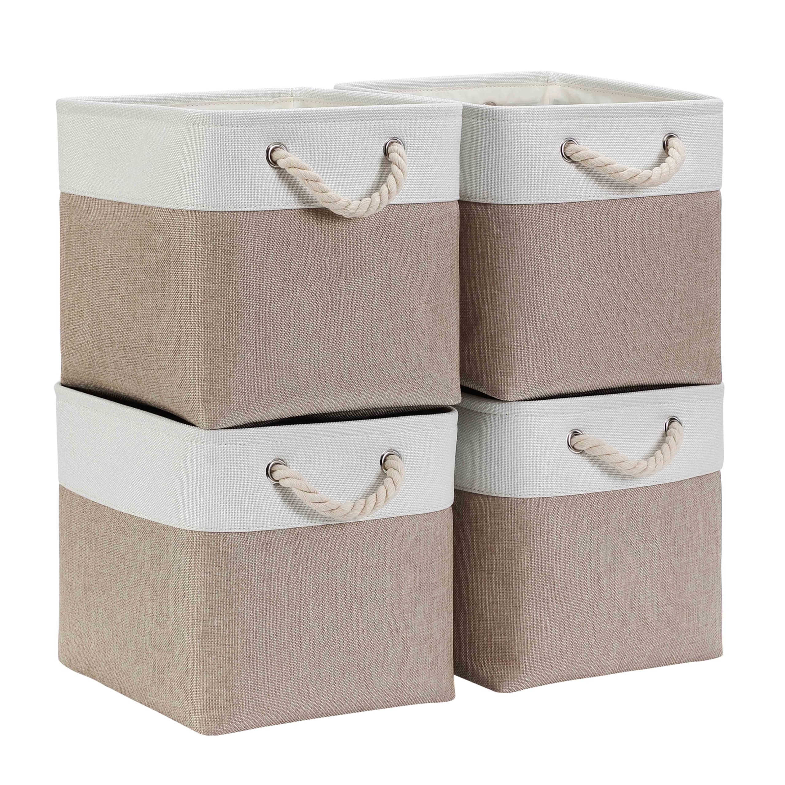 Mangata Cube Storage Boxes 25x25x25cm Fabric Collapsible Light Khaki White 4 Pack