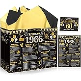 EoBeCy 60th Birthday Gift Bags for Men Women, Back in 1966 Gift Bag with Tissue Paper, Poster and Greeting Card, Black Gold Wrapping Paper for 60 Year Old Birthday Decorations