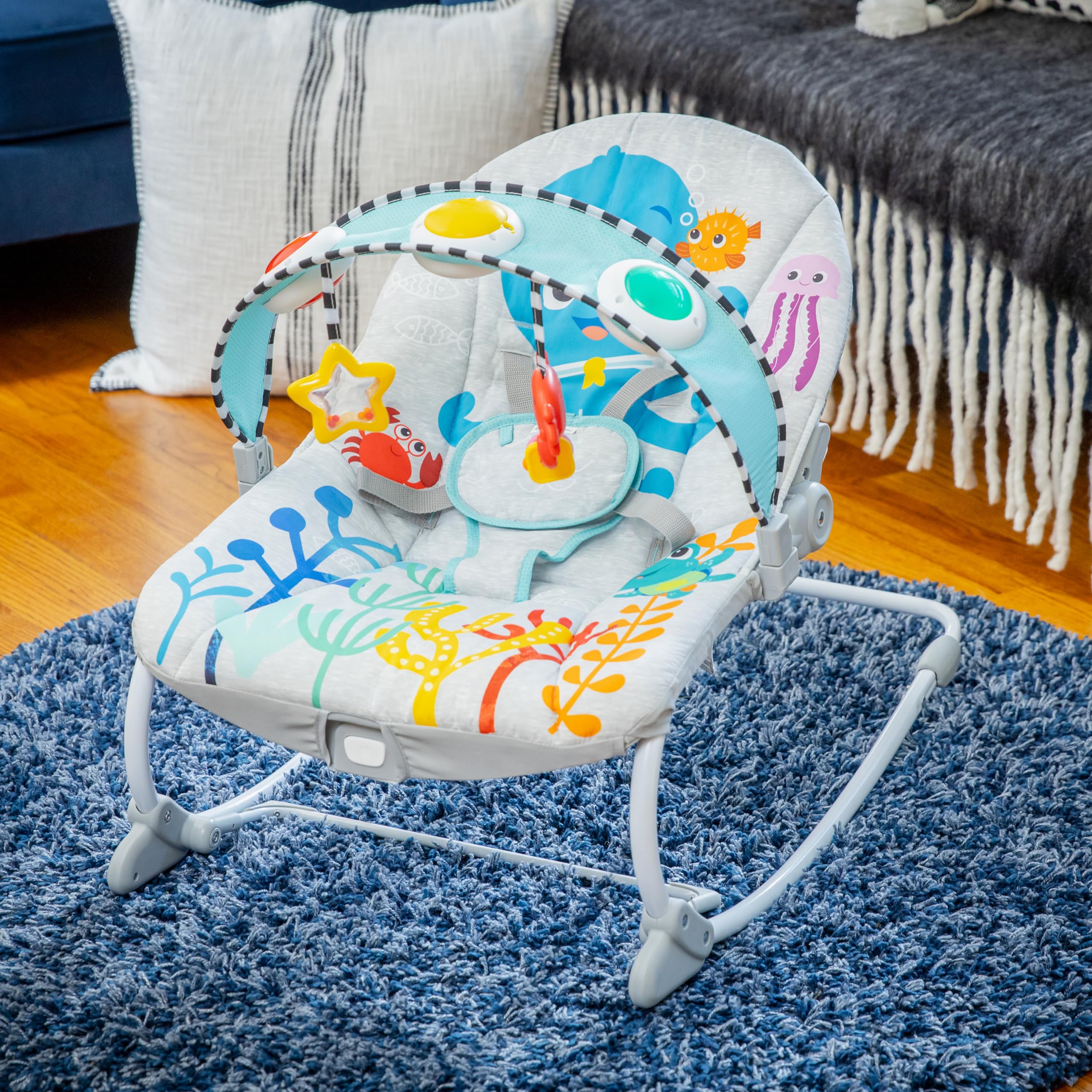 Baby Einstein Ocean Explorers Kick to It Opus Musical Infant to Toddler Rocker, Baby Chair, Baby-Activated Music and Lights, Ages 0-30 Months