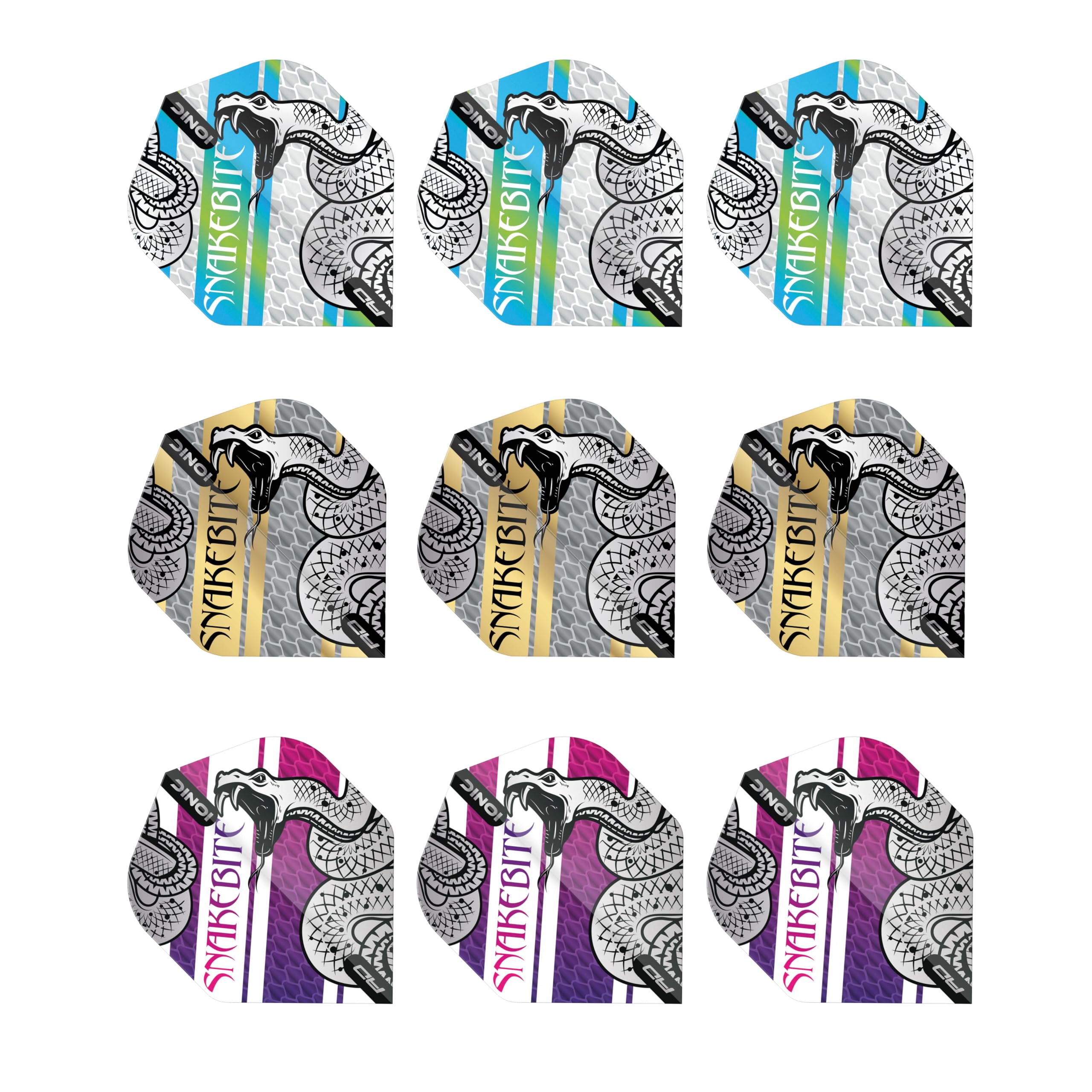 RED DRAGON DARTS - Peter Wright - Snakebite - Coiled Snake Dart Flights 3 Sets Per Pack (9 in Total) - Extra Thick 100 Micron - Standard Shape Dart Flights - Professional Darts Accessories — image 1