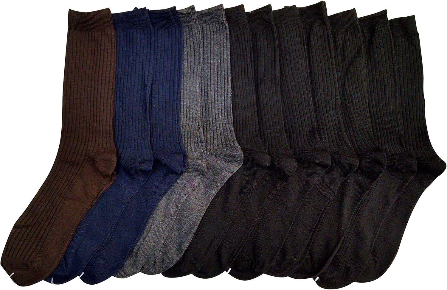 12 Pair Of Sockbin Mens Ribbed Dress Socks, Assorted, Dark Colors 1110