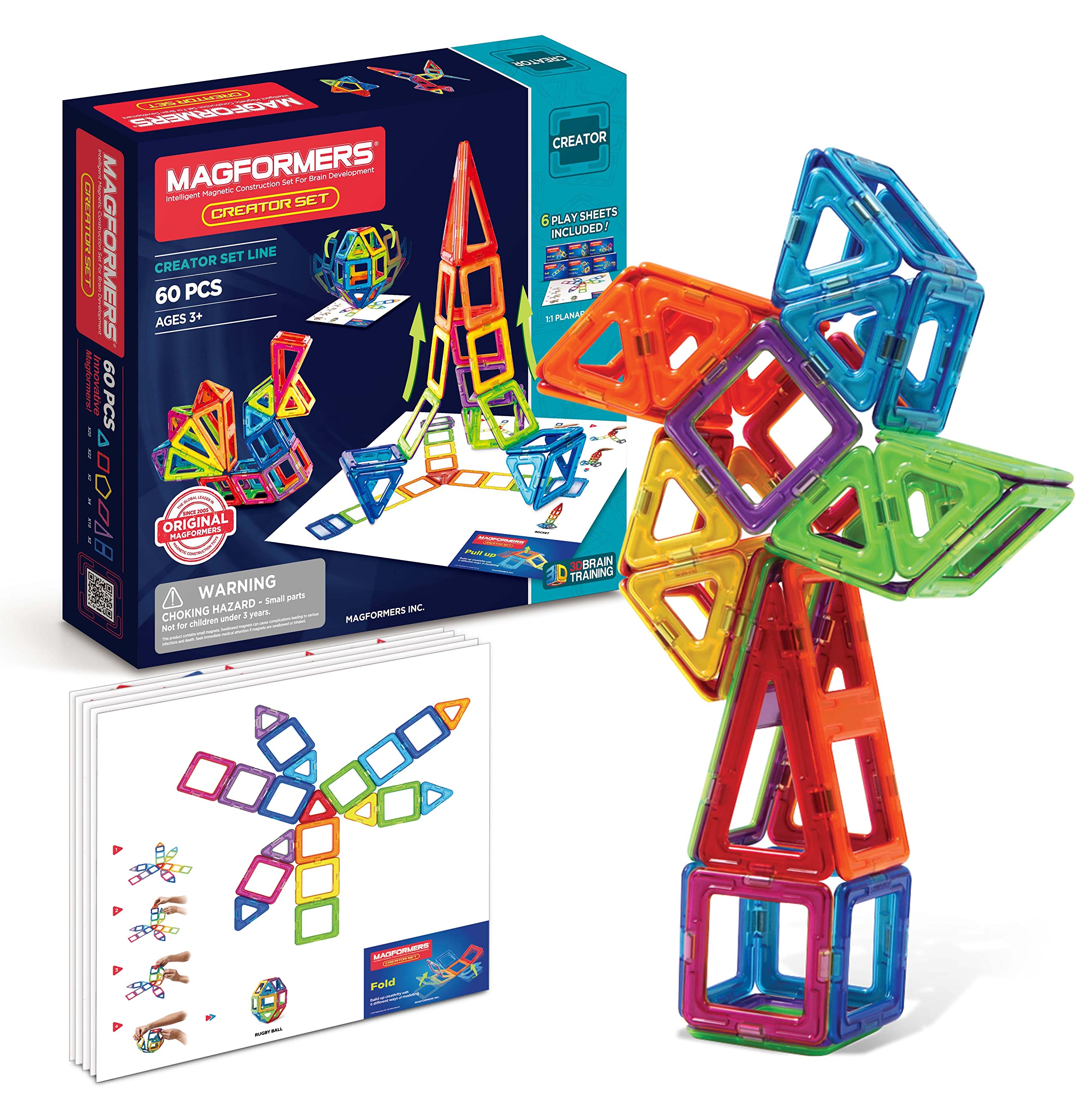 Magformers Creator 60-Piece Magnetic Building Blocks Tiles Toy. Perfect STEM Maths Toy With 13 Different Geometric Shapes.