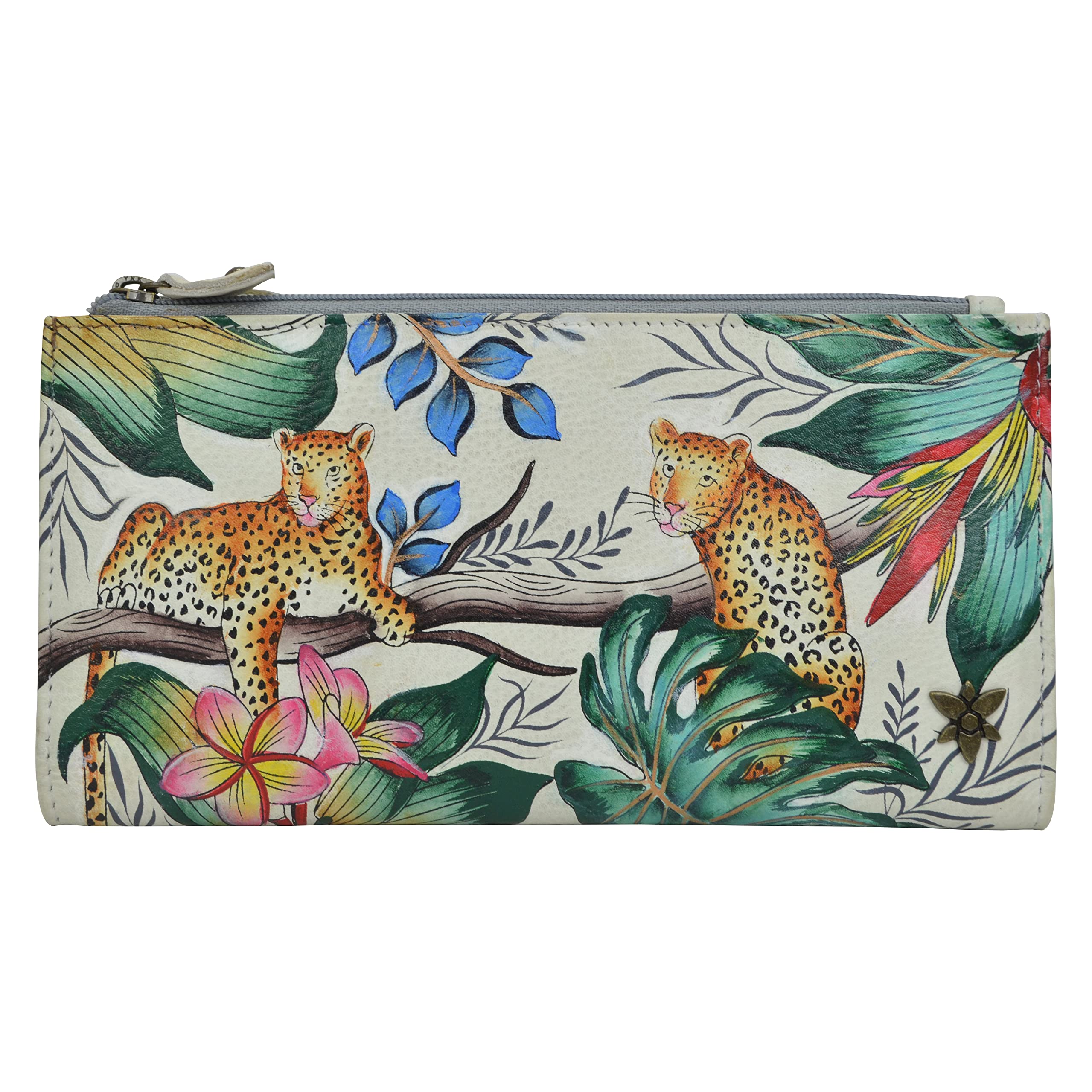 Anuschka Women's Original Hand-Painted Genuine Leather Two Fold RFID Wallet - Happy Panda