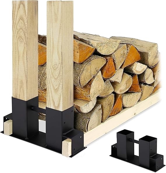Relaxdays Holzstapelhilfe 2er Set, DIY Holzunterstand für Kanthölzer