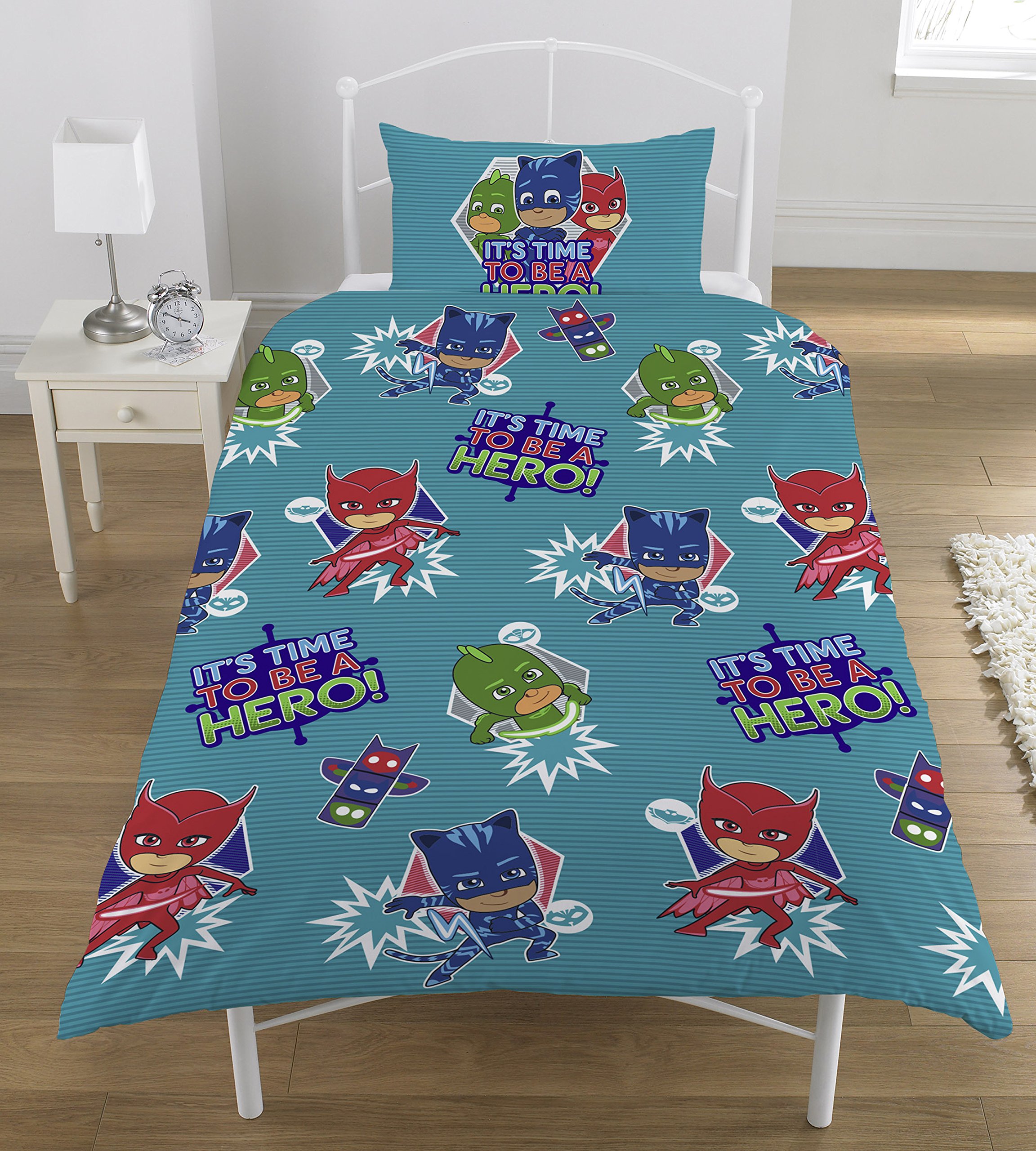 PJ Masks Disney It' S Time to Be a Hero' Reversible Rotary Single Bed Duvet Quilt Cover Set