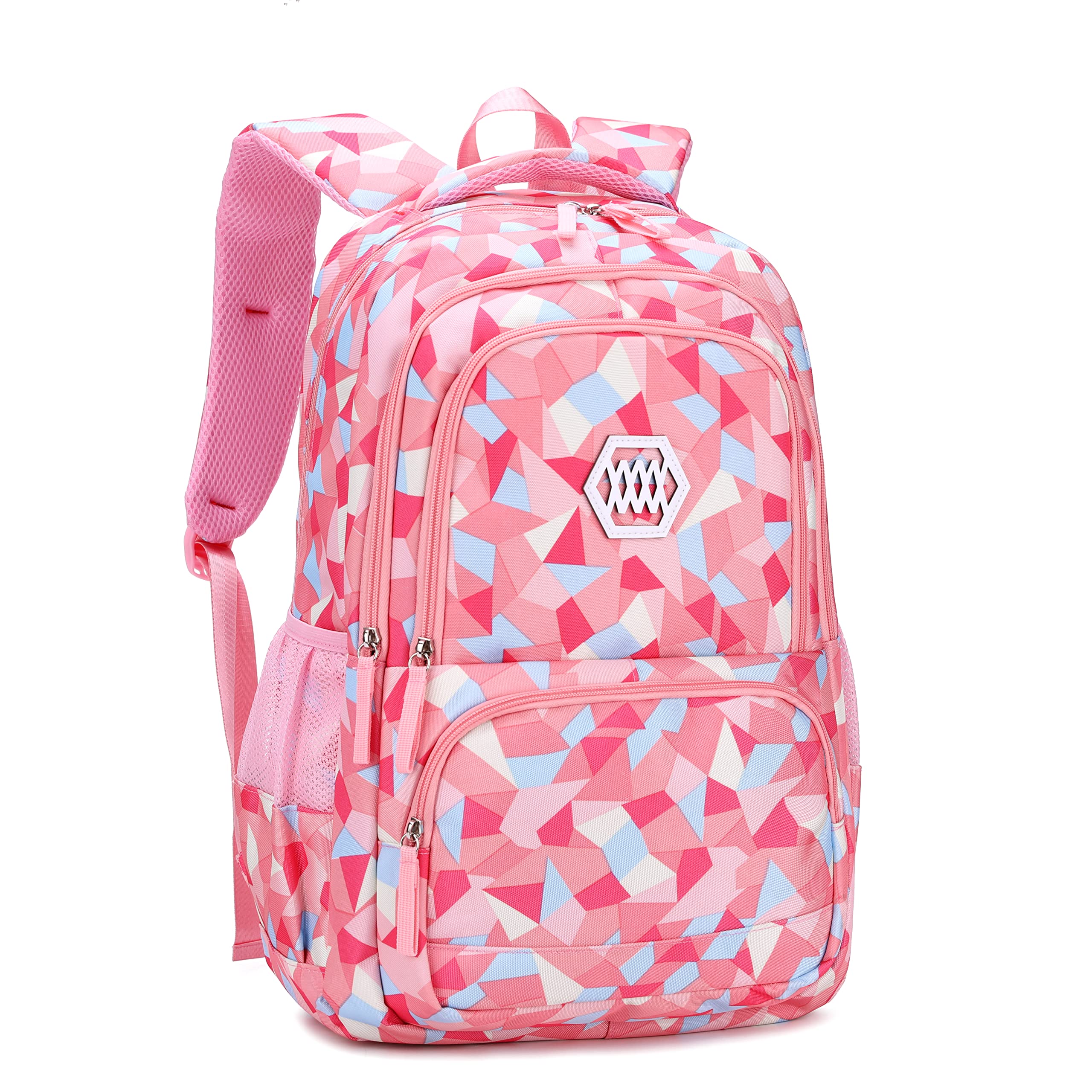 Bansusu Geometric Girls Backpacks for School Kids, Capacity School Backpacks for Girls Elementary Bookbags, Pink-L