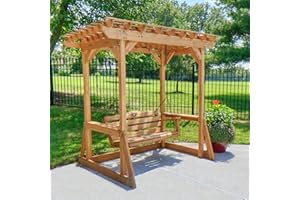 Backyard Discovery Callahan 8' x 5' Cedar Wood Outdoor Patio Pergola Swing Bench with Trellis, Two-Person Seating, Chains, Water Resistance, 600 Lb Weight Capacity for Porch, Patio, Deck, Garden