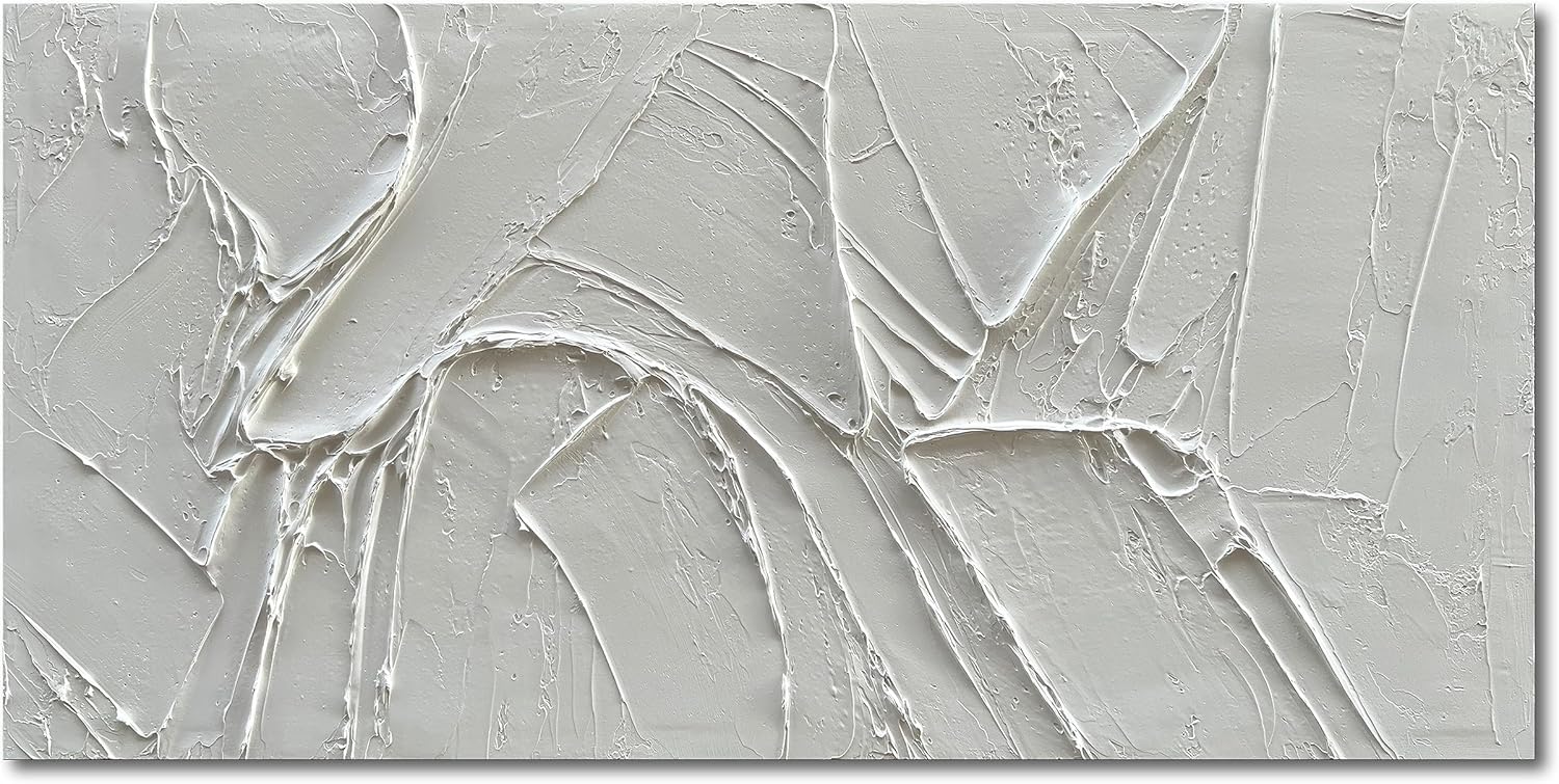 Paintings - NANKAI Hand-Painted Thick Texture White Minimalist Oil Painting 30x60 Inch Large Contemporary Art Oil Painting, Home, Office Wall Decoration Art