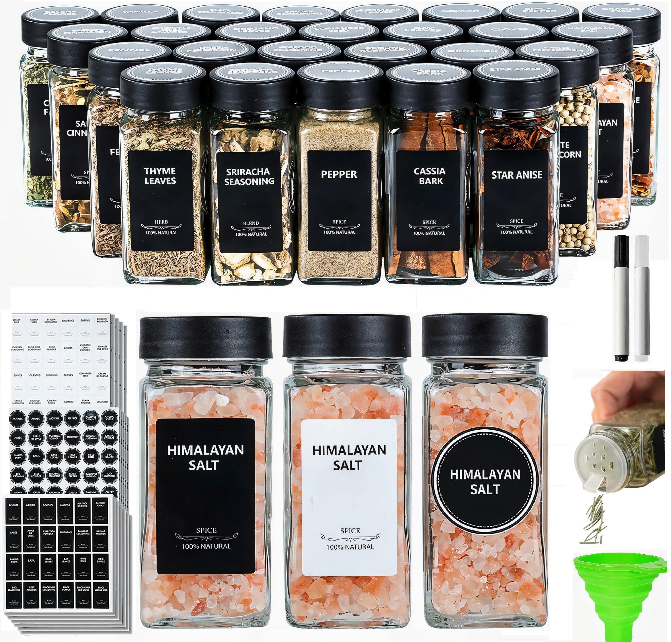 Photo 1 of 24Pcs Spice Jars Containers with Labels?4oz Black Seasoning Bottles with Shaker Lids for Rack, Cabinet, Drawer,Empty Square Condiment Pots (24, Black)
