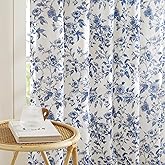 NICETOWN Blue Floral Curtains for Bedroom & Living Room, Linen Blend Drapes with Vintage Peony, Privacy & Light Filtering Inspired by British Museum's Blue & White Porcelain, W52 x L84 in, 2 Panels