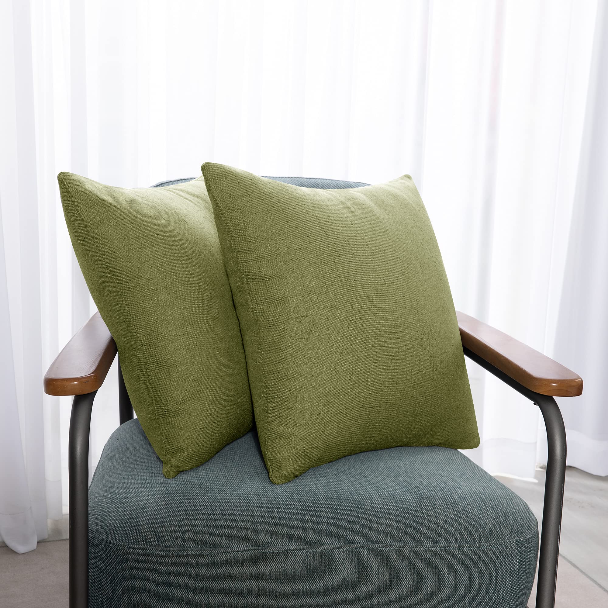 Deconovo Decorative Throw Pillow covers, Faux Linen Texture big Cushion Covers for Garden Furniture with Invisible Zipper, 24x24 Inch, 2 pack, Spinach Green