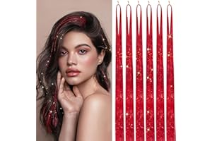 LOEVCC Hair Tinsel Kit with 47INCH 1200 Strands Heat Resistant Glitter Tinsel Hair Extension, Sparkling Shinny Fairy Hair Accessories for Women Girls Kids Festival Party Dazzle (Red)