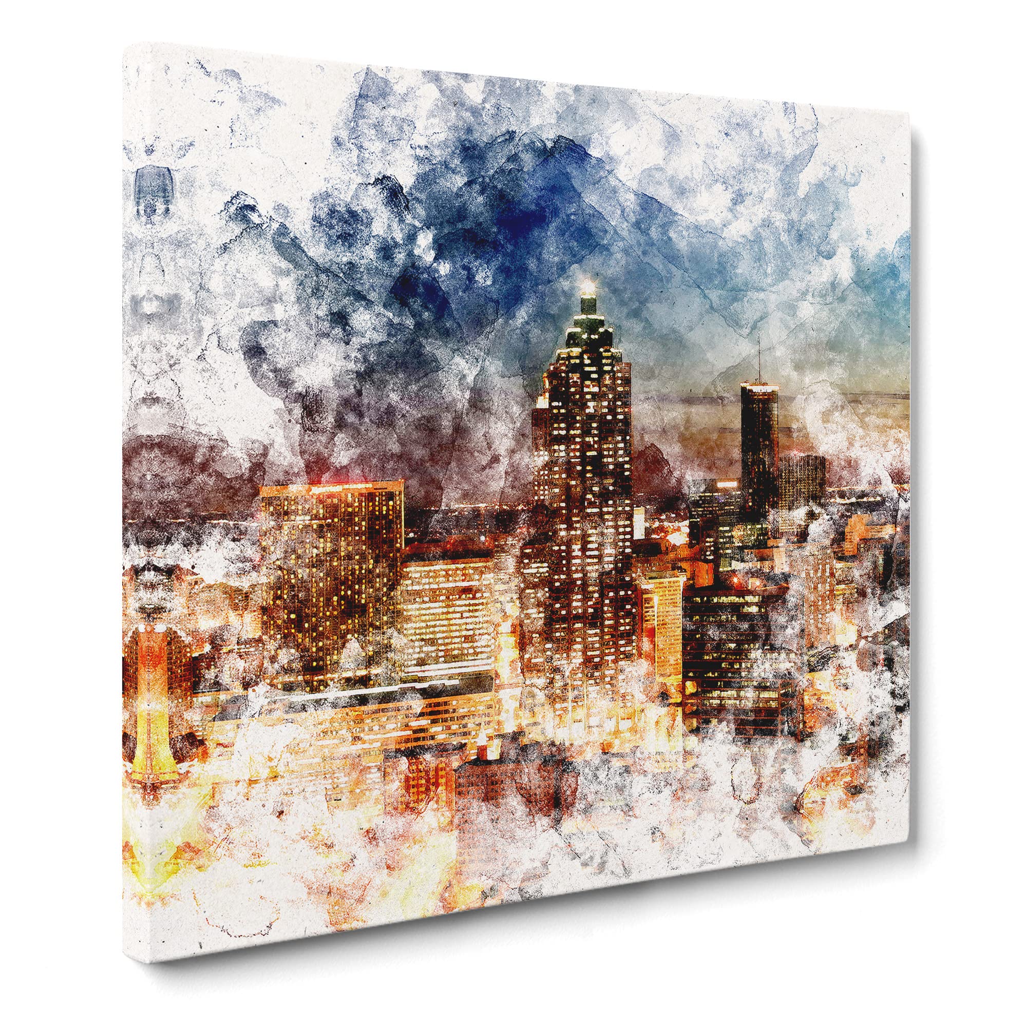 Atlanta Georgia Skyline Watercolour Canvas Print | Gallery Wrapped 30mm Frame Wall Art | 14x14 inches | Ready to Hang | Modern Cityscape Picture | Living Room Bedroom Lounge Office